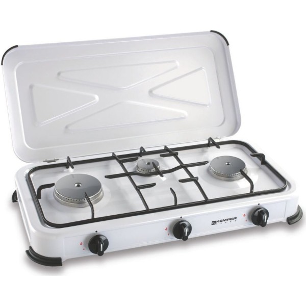 Cocina de gas butano/propano esmaltada 3 quemadores, blanca, 600 x 340 x 100 mm